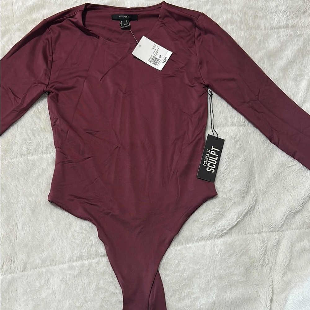 Forever 21 Maroon Long Sleeve Bodysuit